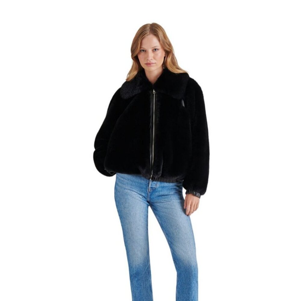 $149 Steve Madden Women's Zephrine Faux-Fur Jacket Black Size  S